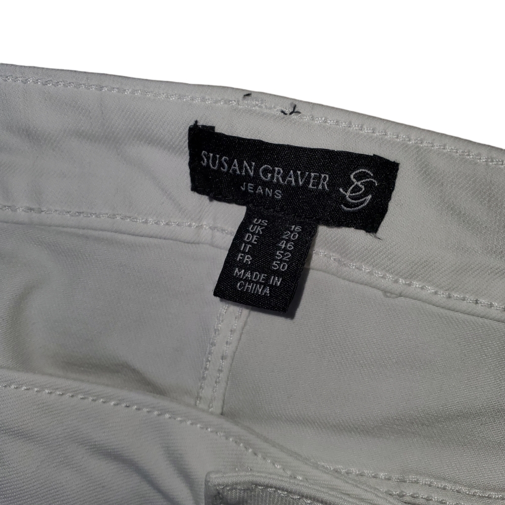 Susan Graver Regualr Stretch Denim Wide-Leg Crop Jeans w/ Fray- White - Picture 7 of 9